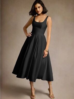 Azazie Black Sleeveless Midi Dress